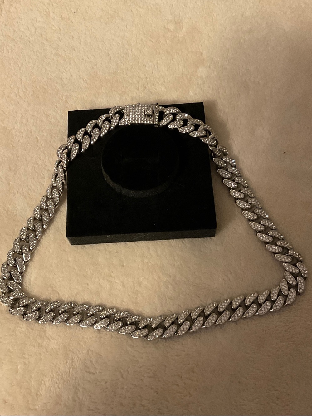 Silver Crystal Cuban Link Necklace for Men